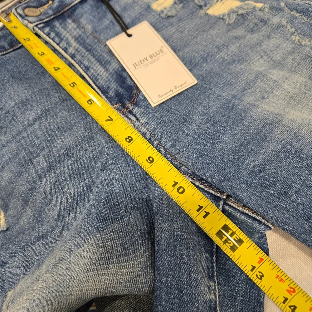 Judy Blue High Waist Side Distressed Straight Leg Jeans Medium Blue 5/27 - Picture 9 of 10